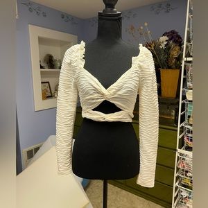 Cream crop top long sleeve